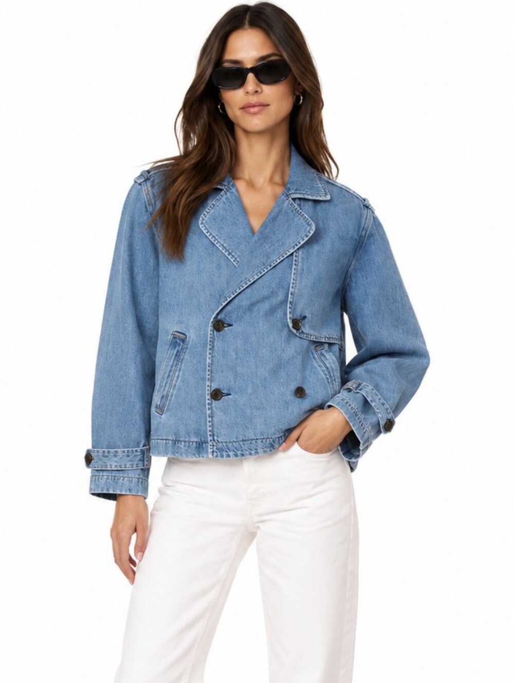 Scotch & Soda Cropped Denim Trench Jacket Coat Size M